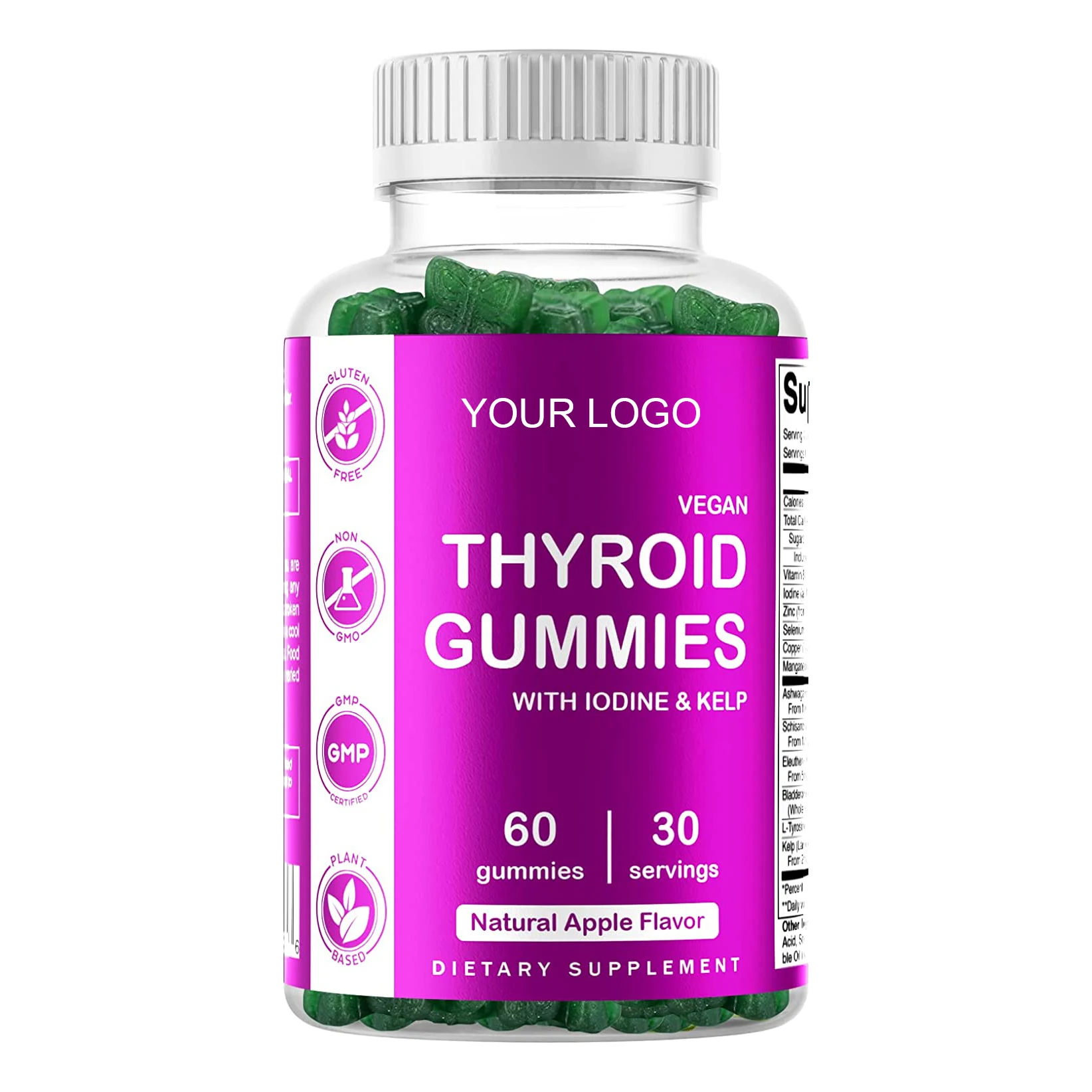 private label Vegan Thyroid Support Candy & Gummies Iodine & Kelp Ashwagandha Enhanced Energy & Metabolism Boosting Vitamins