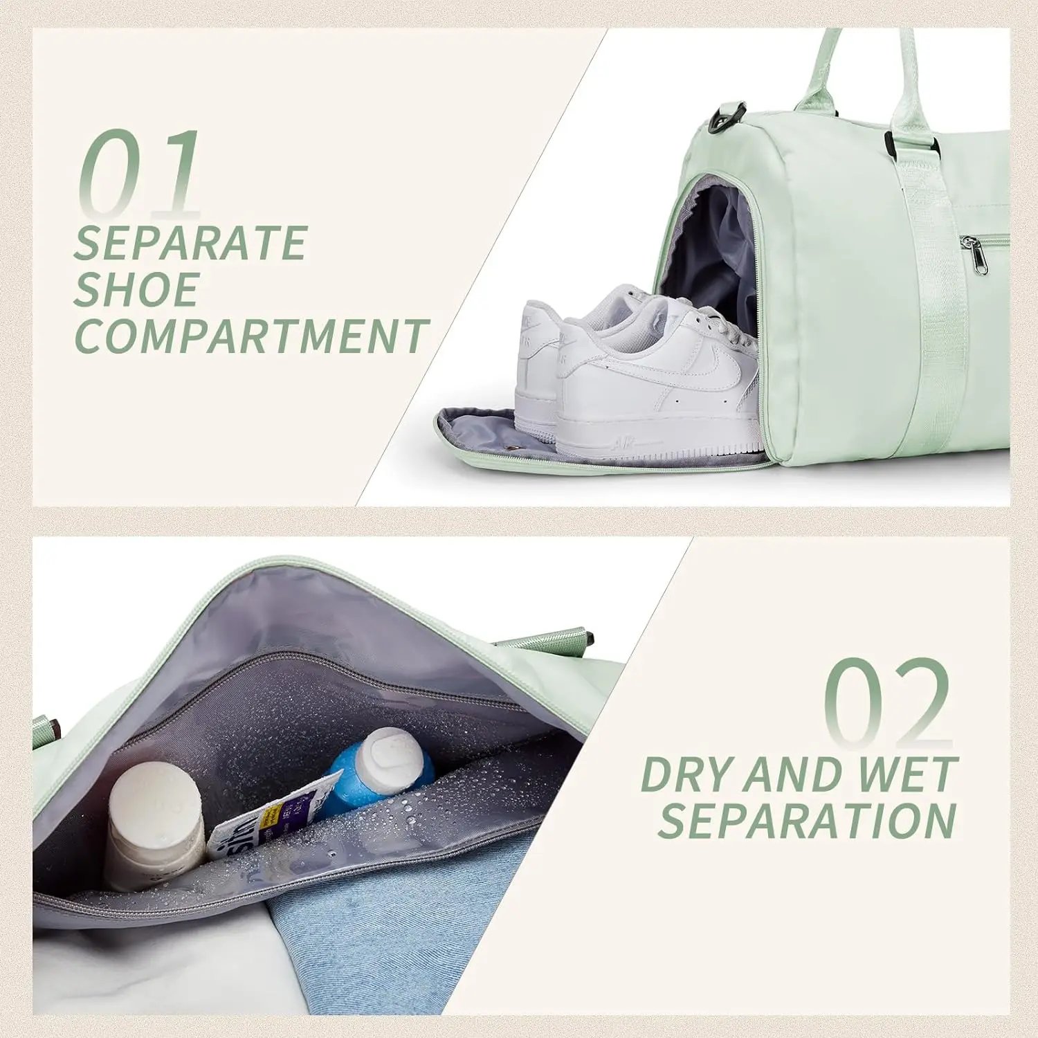 Dichos Travel Duffel Bag Sport Gym Fitness Bag Workout Sports Duffle Bag with Wet Pocket & Shoes Compartment