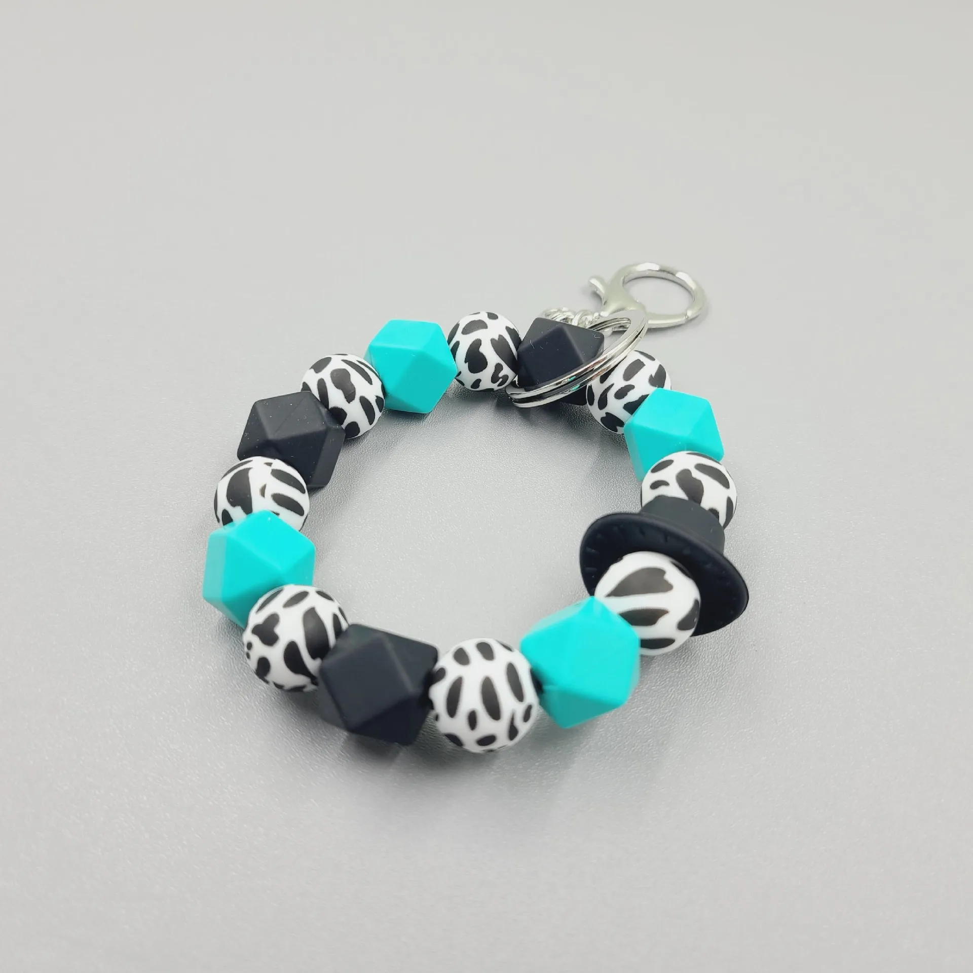 New Design Western Cowboy Print Wristlet Silicone Beaded Keychain gift for her keyring charm jewelry Accessories