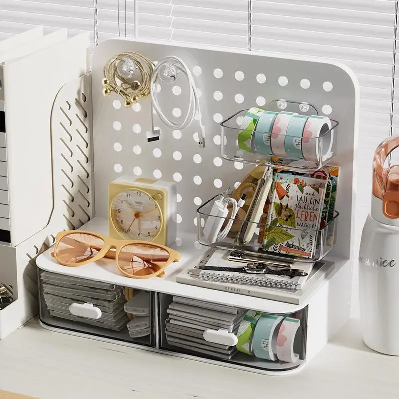 Space Saving 2 In 1 Multi-function Desktop Pegboard Organizer with Drawers