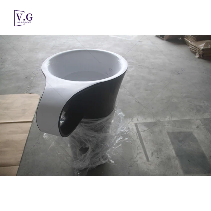hand made high quality black solid surface cup shape hotel bathroom art wash sink basins