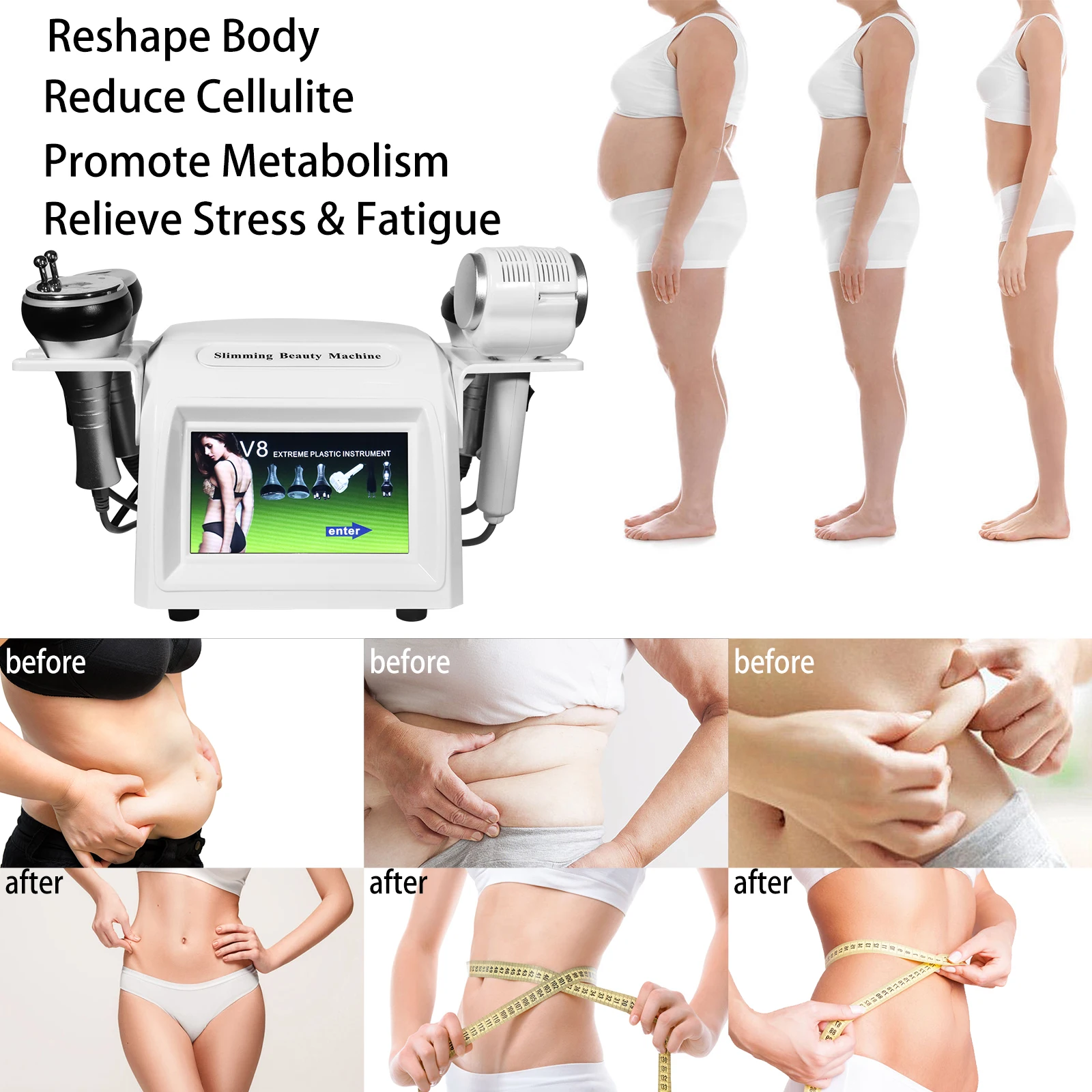 Multifunctional 80K Fat Burner RF Weight Loss Skin Tigenten Device Spa Use 6 in 1 Body Slimming Machine