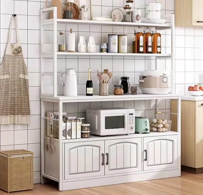 Home Furniture Kitchen Cabinet Wooden Open Shelf with Metal Frame Floor Standing Display Cabinet