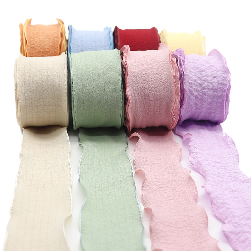 Tape DIY Make Hair BowKnot Sewing Craft Supplies 38MM Wrinkled Cotton Ribbon For Colorful Gift Packing