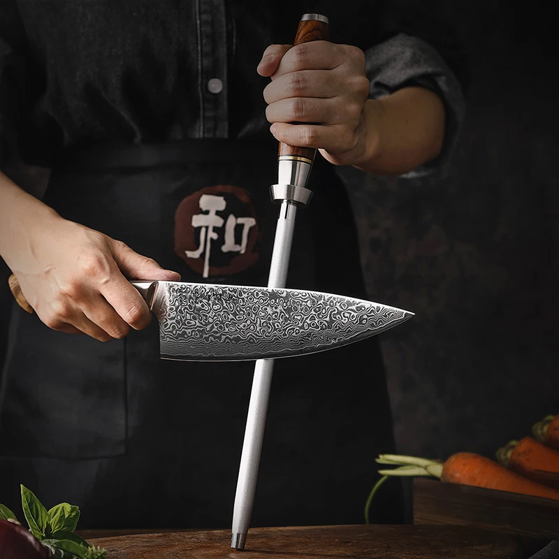 New Arrivals High carbon Kitchen Knife Blade Diamond Sharpener Rod Sharpening Tool with rosewood handle