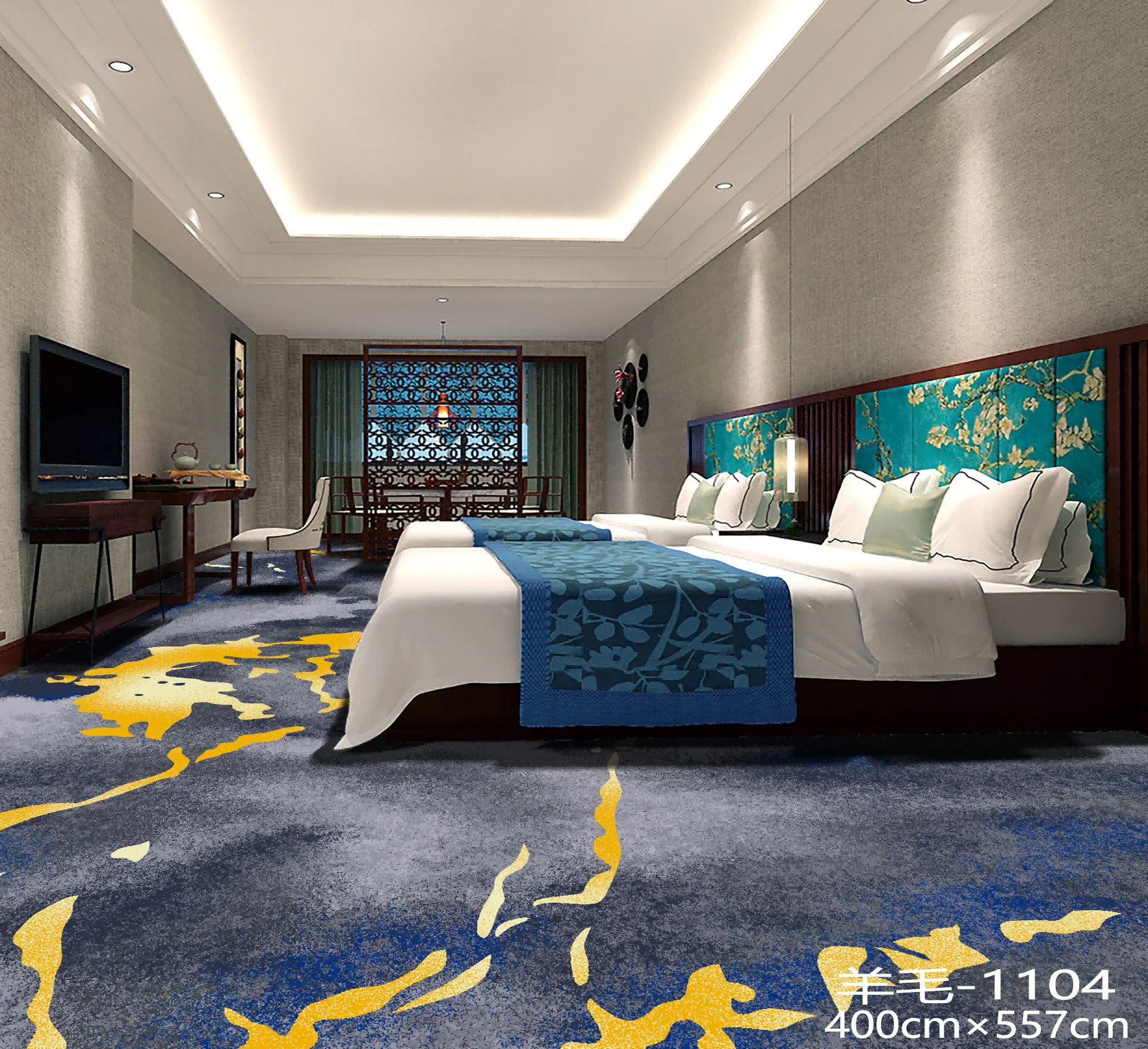 Modern Commercial Hotel Carpet Tiles Wall to Wall Broadloom Hallway Carpet Wool Axminster Carpet
