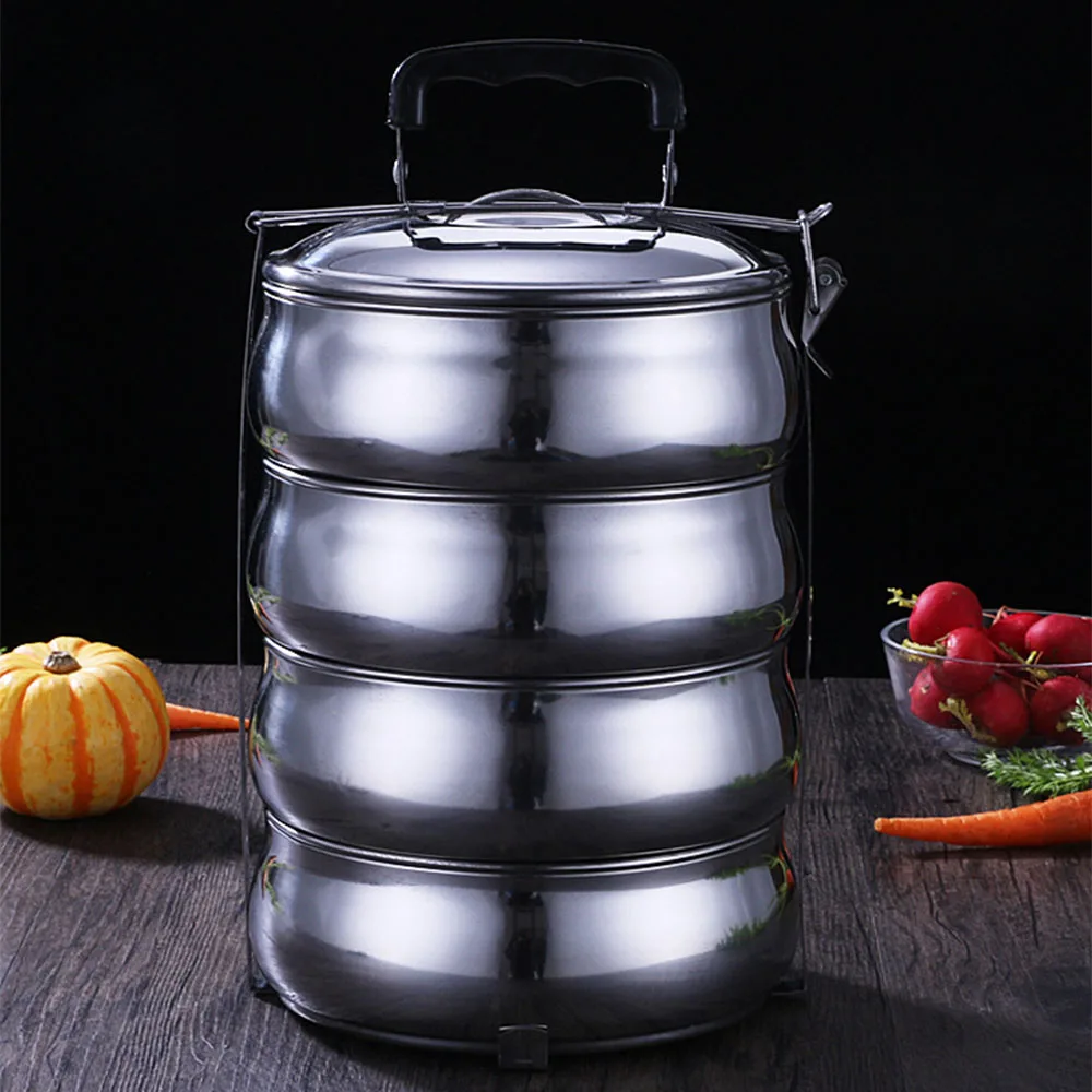 4 compartments food container metal homio lunch boxes tiffin box thermos box for school office 14-18cm