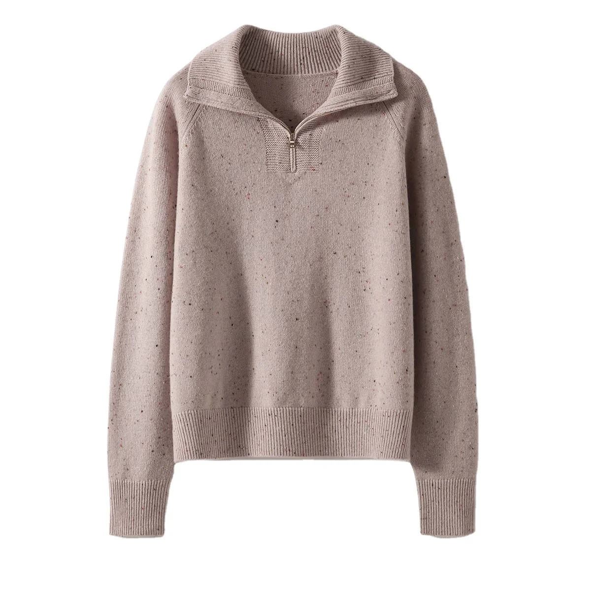 fashion Women fancy yarn Knitwear Zipper Lapel Lady Knit polo sweater