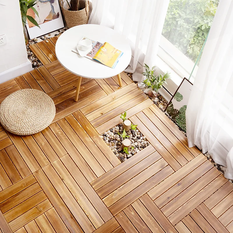 Garden Anticorrosive Floor Carbonized Wood Solid Wood Flooring Panel Outdoor Terrace Engineered Wooden Flooring