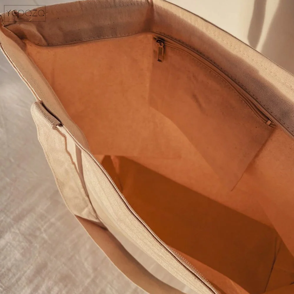 Large Canvas Tote Bag with Zipper and Pocket eco friendly cotton canvas tote bag