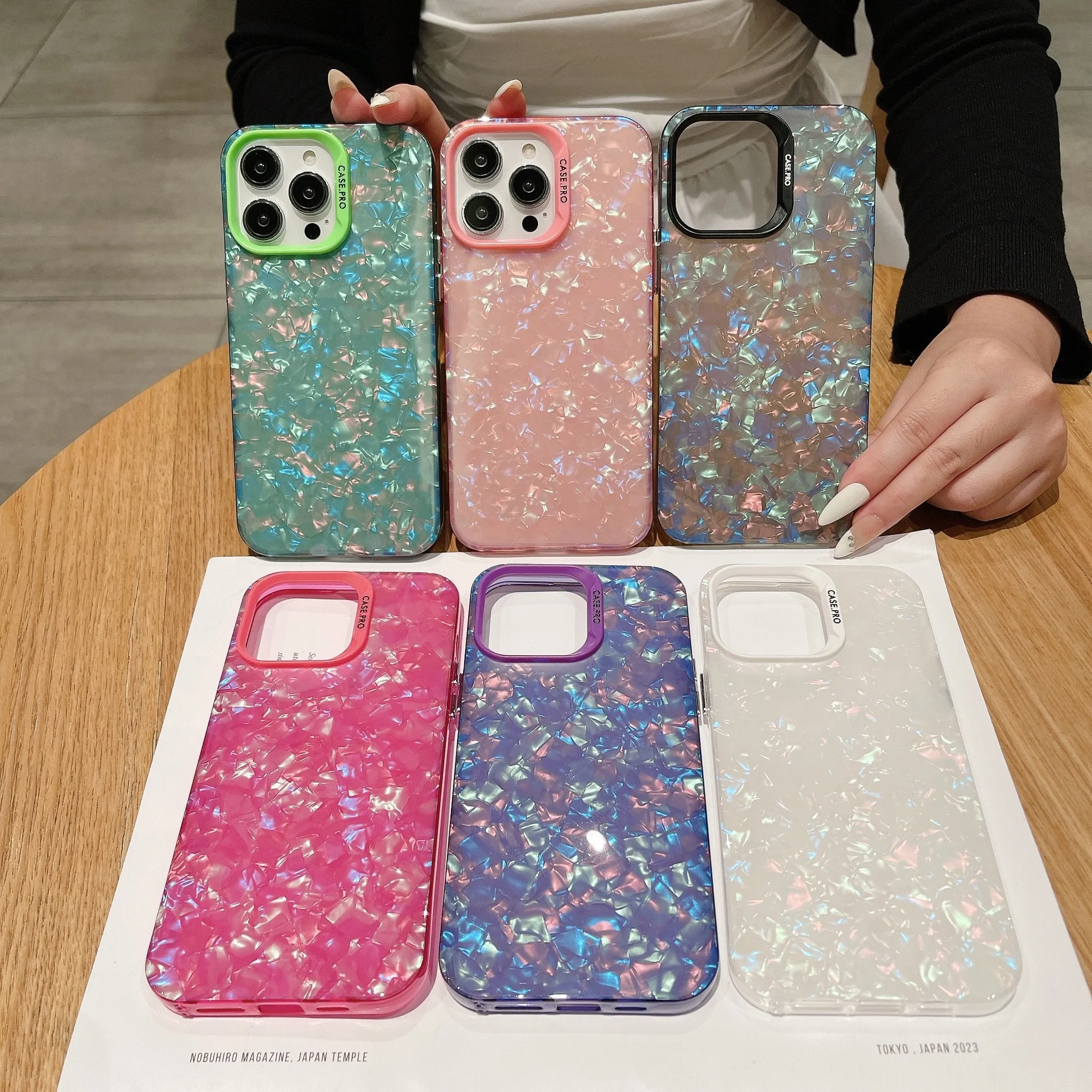 Luxury Glitter Dream Shell Marble Soft Phone Case For iPhone 15 14 13 12 11 Pro Max XR XS Max X Conch Pattern Hard Back Cover