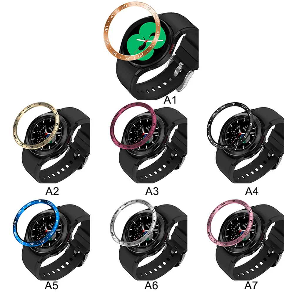 Stainless Steel Anti-scratch Ring Frame Dial Scale Case For Samsung Galaxy Watch 4 Classic 42mm 46mm Adhesive Bezel