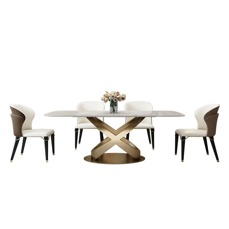 Dining Table And Chairs Stainless Steel Frame Luxury Dinning Table Set Modern Marble Dining Room Table
