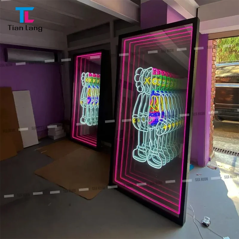 Customized Square Infinity Mirror Light Sign With RGB Color Change Lighting 3D Led Acrylic Letters