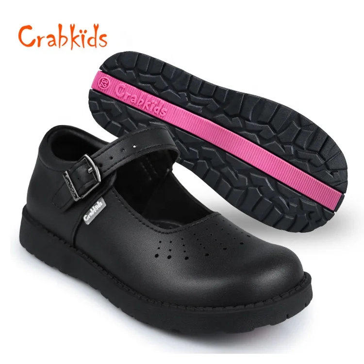 Crabkids High quality formal kids school performance student black leather school shoes for girls
