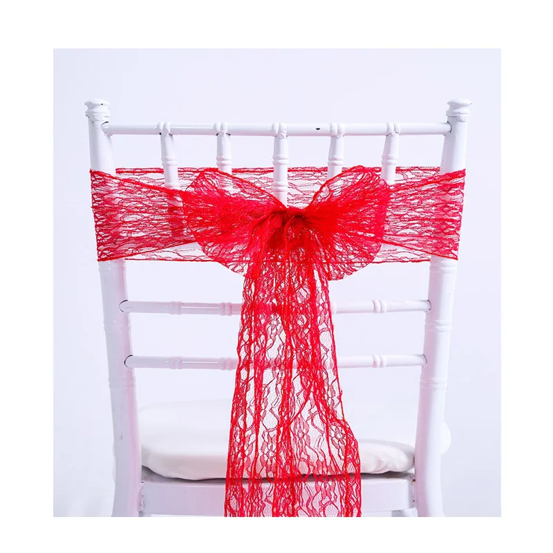 Wholesale hotel wedding decoration organza silk bow lace chair sashes pink green multicolor chair sash for party chair cover