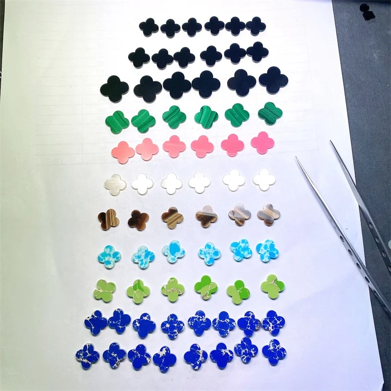 Wu Zhou Wholesale Natural Malachite  Agate  Tiger eyes Stone Mother Of Pearl Clover Four Leaf Clover Stone for Jewelry Making