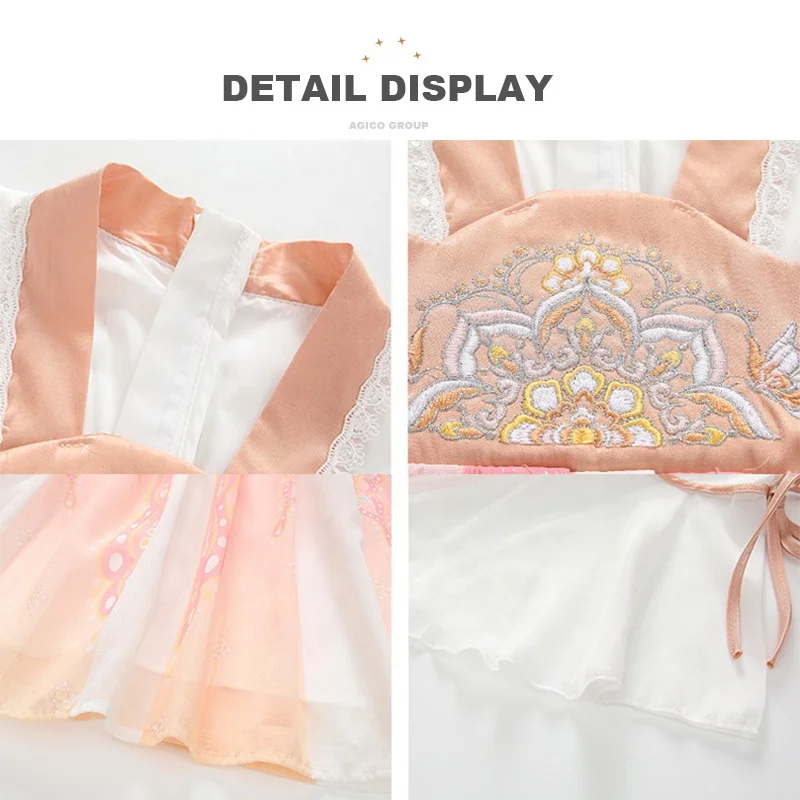 Wholesale Chiffon Toddler Kids Little Girls Traditional Chinese Hanfu Costume Elegant Ancient Tang Long Dress with Zipper Back