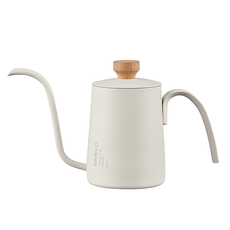 SIMELO Mocha Handwashing Pot 600ML Curved Comfortable Grip Long Handle Handwashing Stainless Steel Coffee Pot