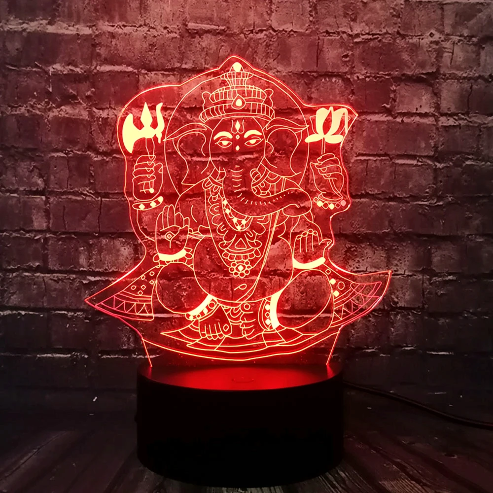 New Buddha Visual Lamp Touch 7 colors illusion RGB Table Desk Lamp Holiday Gift India Lord Elephant Props 3D LED USB Night Light