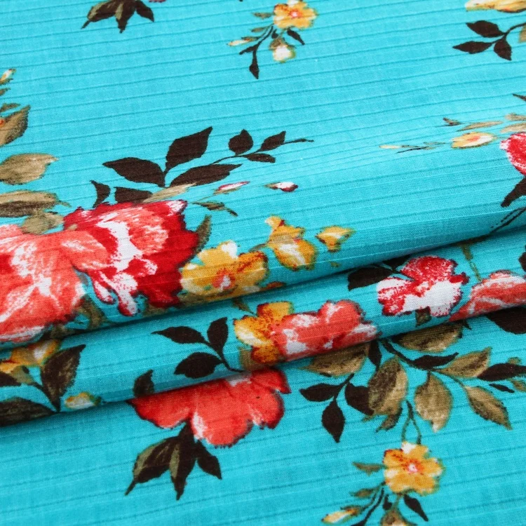 96% Polyester 4% spandex flower pattern rib knit custom printed rib stretch floral printed fabric for dress