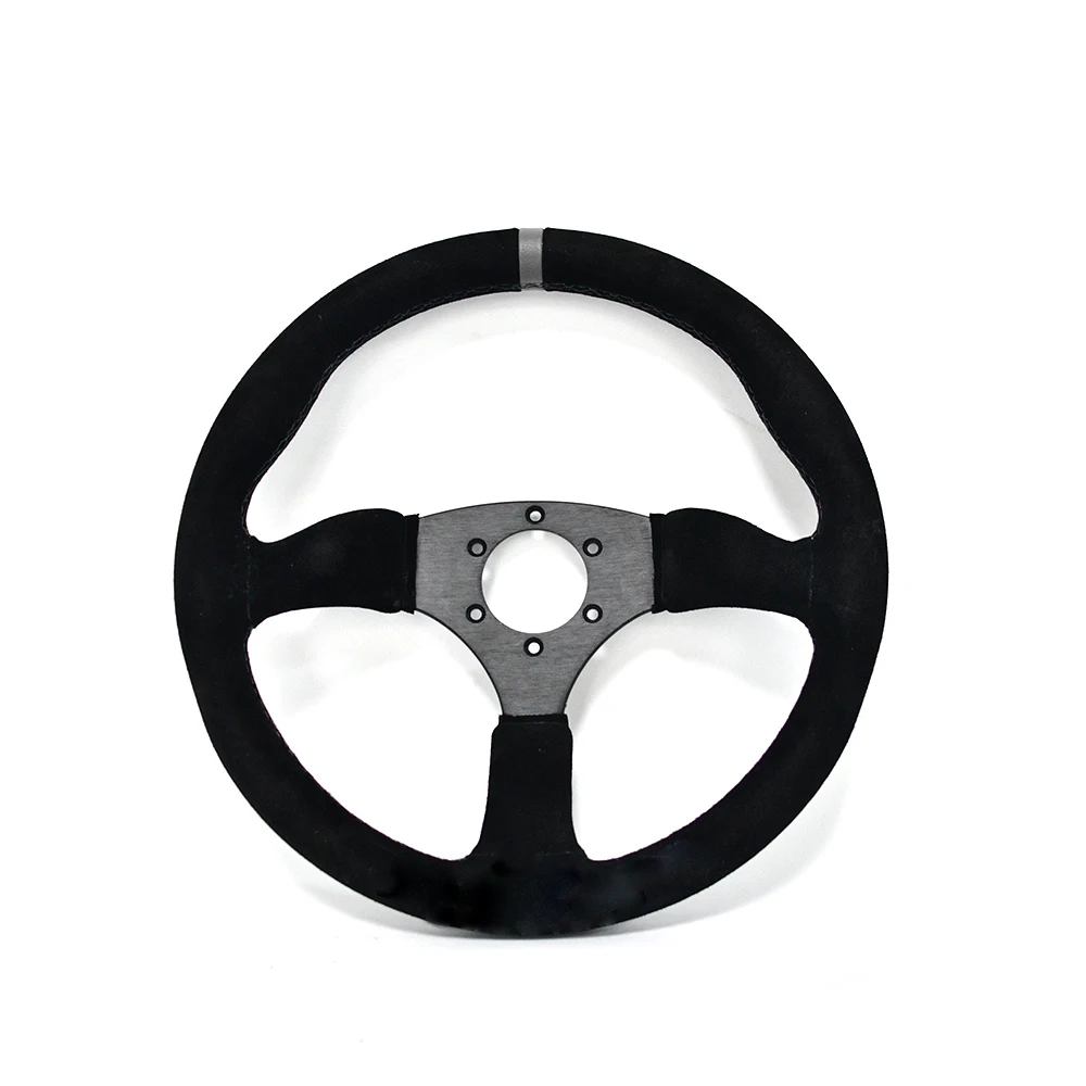 Universal 3 spokes flat racing steering wheel WIth Black suede leather