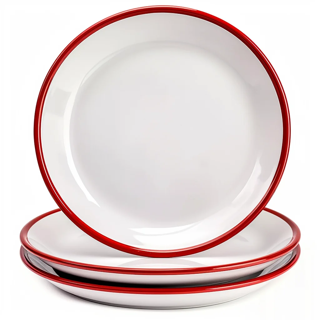 Customized red rim ceramic dinner plate dish 10.5 inch ceramic plate cheap solid ceramic plate for hotel