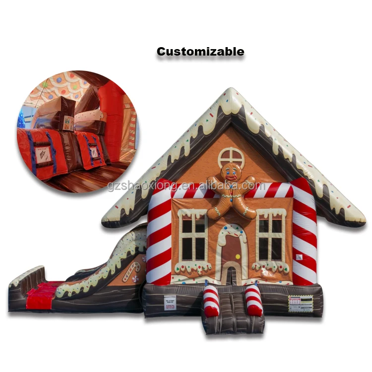 Kids Inflatable Christmas Jumping Bouncy Castle Bounce House Combo Gingerbread Bouncer Slide with Blower for Rent Party Events