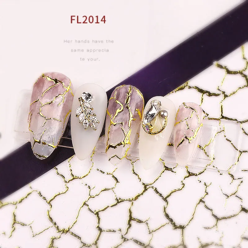 2023  Nail Art Top Quality Golden Metal Foil Nail Art Paper Decals 3d Nail Stickers