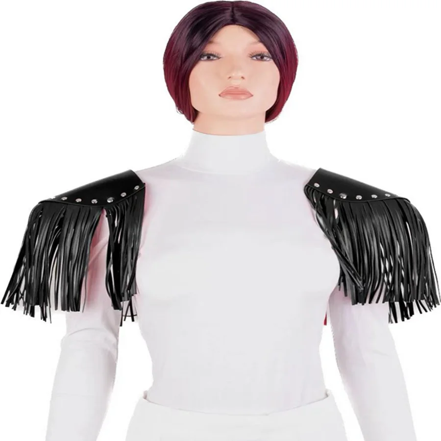 Women Punk Body Harness Leather Shoulder Gothic Tassel Mesh 2 PCS Rave Party Night Costume Party Dance Festival Accessory