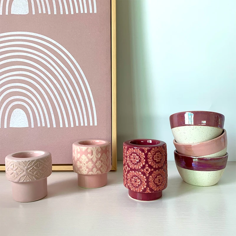 Wholesale Home Decor Custom Stoneware Ceramic Tealight Candle Holder wedding decor candlestick tea light candle holder