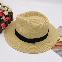 Mens Classic Wide Brim Floppy Panama Hat Belt Buckle Straw Hats