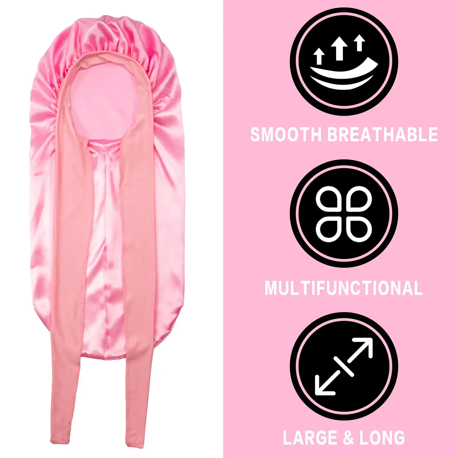 Custom Logo Designed Satin Braid Long Bonnet Night Cap with Stretchy Tie Band  Elastic Long Head Tie Hair Sleeping Bonnets