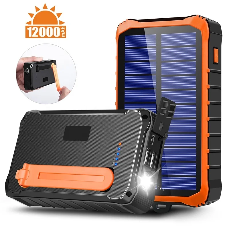 Dual USB Portable Solar LED SOS Light Cheap 12000mah Mobile Charger Power Bank
