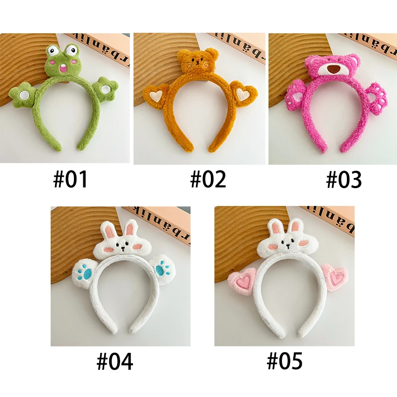 Fluffy Fabric Cartoon Sweet Hair Bands For Women Panda Cute Rabbit Embroidery Hairbands Frog Decorative Velvet Hair Accessories
