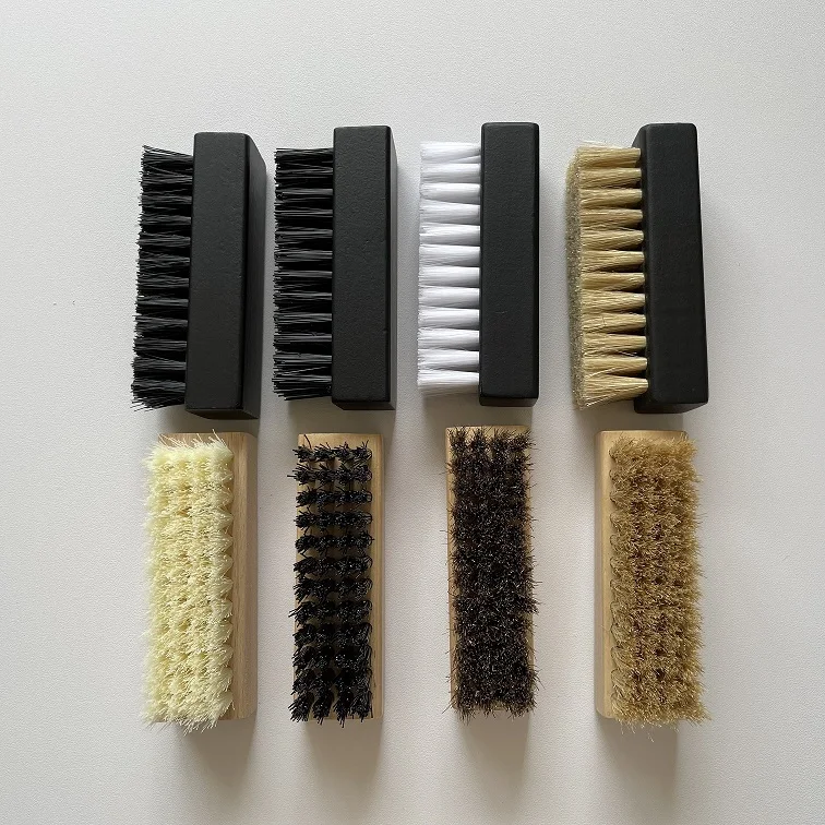 FSC Certification Natural Or Black Color Wooden Sneaker Shoe Cleaning Polishing Brush With Horse Hair Pig Hair Plastic Hair