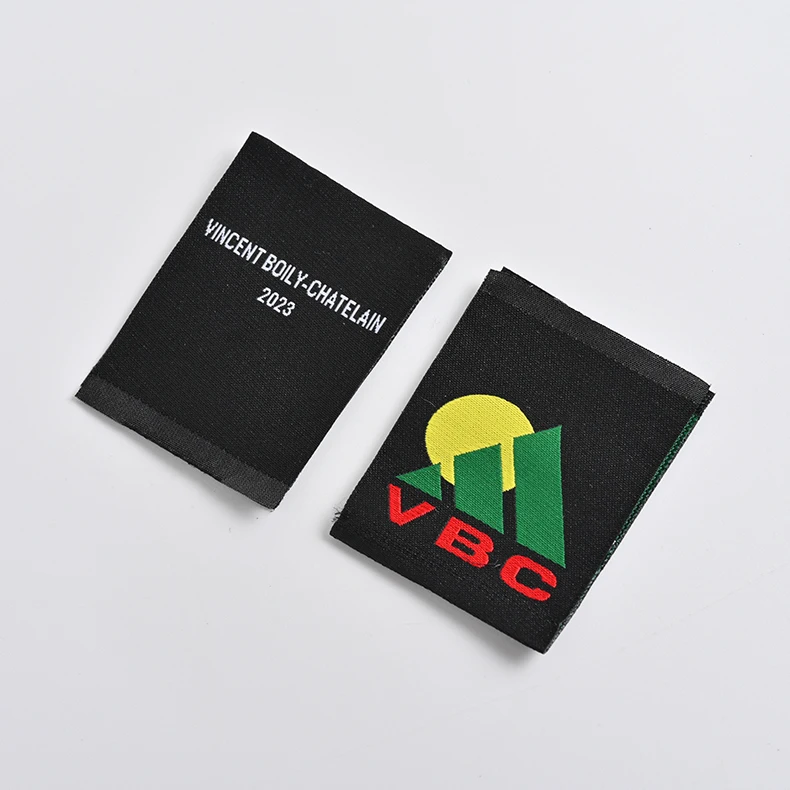 high definition Custom hem label for sleeve,loop fold woven hem tag for sleeve