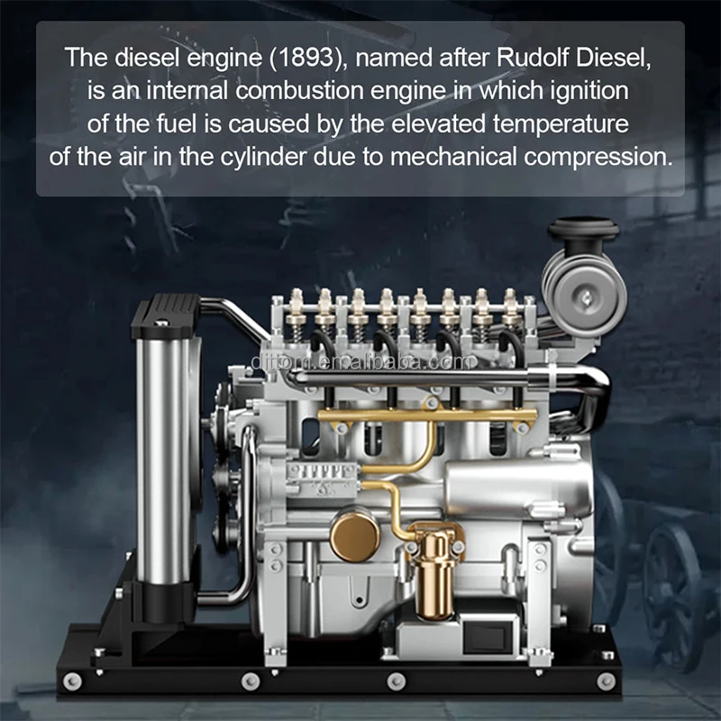 1/10 Mini Diesel Four-cylinder Mechanical Engine Model Metal Electrical Machinery Drive Sets Assembled Model Toy