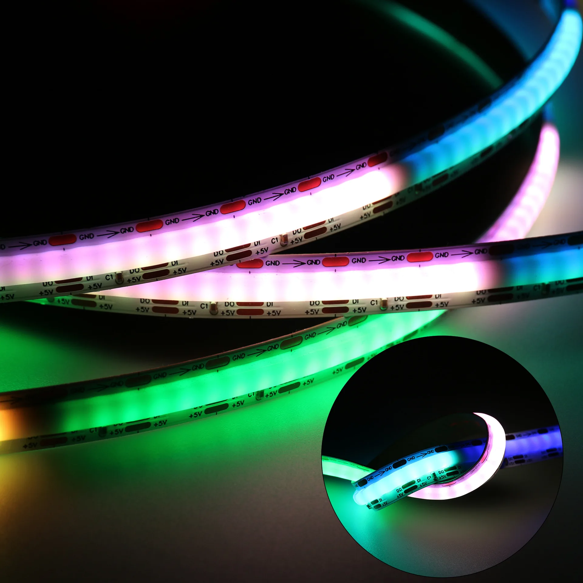5M Premium True Color High Lumen 1100lm/m RGB RGBW RGBCCT Wifi&BT Zigbee control DC24V IP65 IP67 840D COB LED Strip Lights
