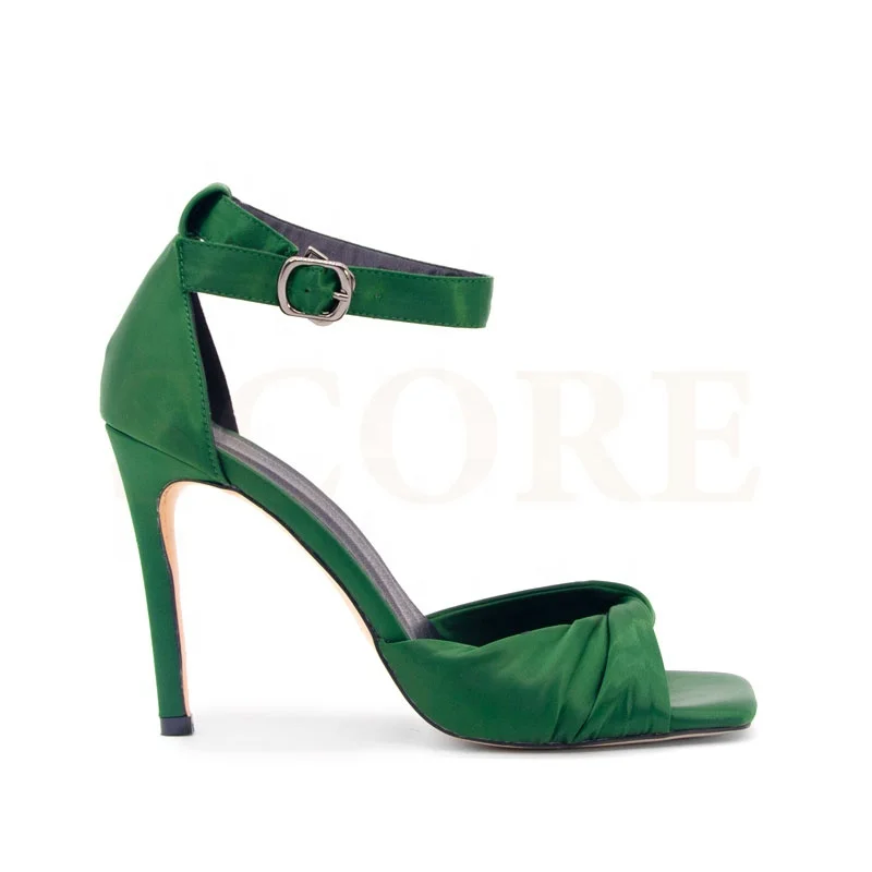 
2021 top selling wholesale green square toe sandals high heel shoes female high heel sandals 