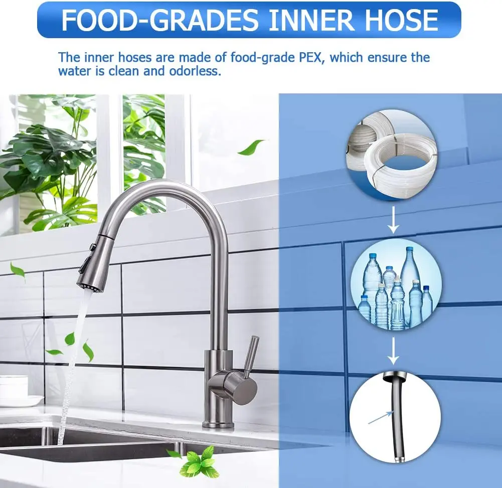 
single handle 304 stainless steel pull out kitchen faucet with deck plate 