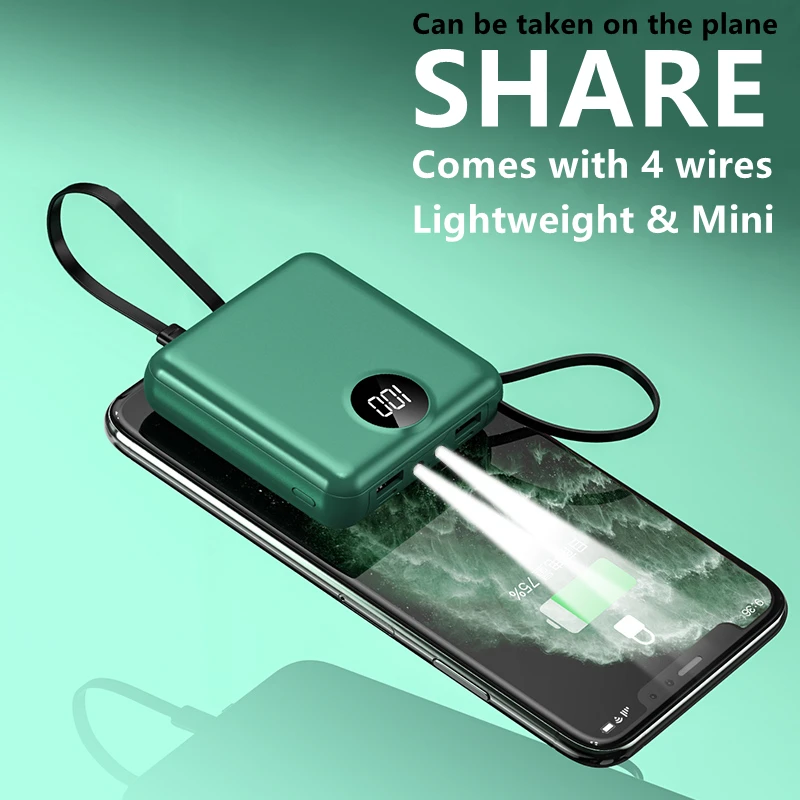 Factory selling Slim Pocket powerbank Small Size 10000 mAh Phone External Battery Charger 1000mAh Mini Portable Power Bank