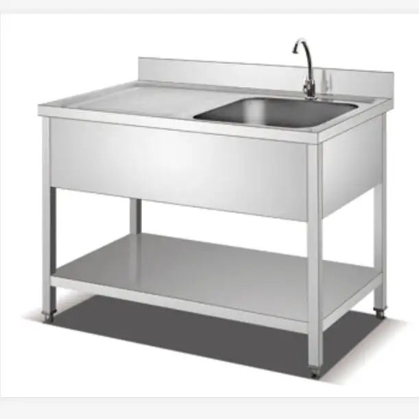 Hotel Restaurant Kitchen Equipment Stainless Steel Kitchen Sink UAE Industrial Metal Sink Table with Drainer Prep Table Sink