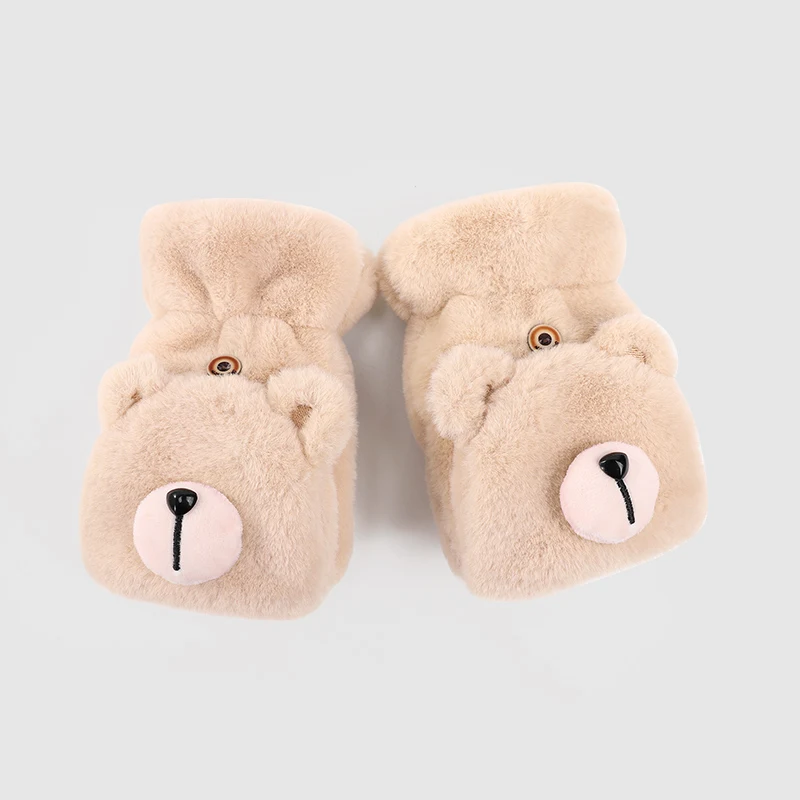 Cute girls polar fleece fingerless thermal fluffy fur animal women gloves in winter