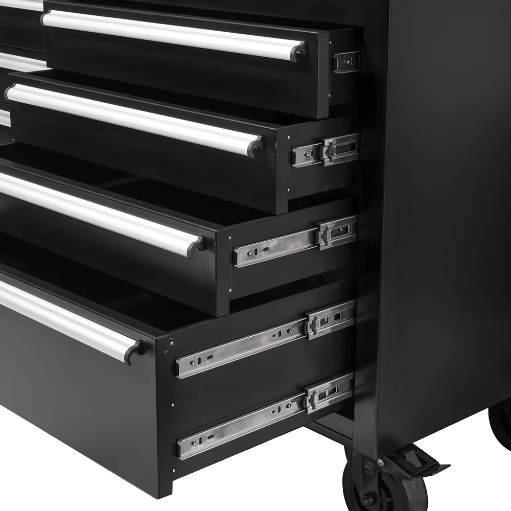 42 Inch  Black Coating Tool Chest on wheels tool storage system 9 Drawer Workbench with Solid Wood Top toolbox trolley