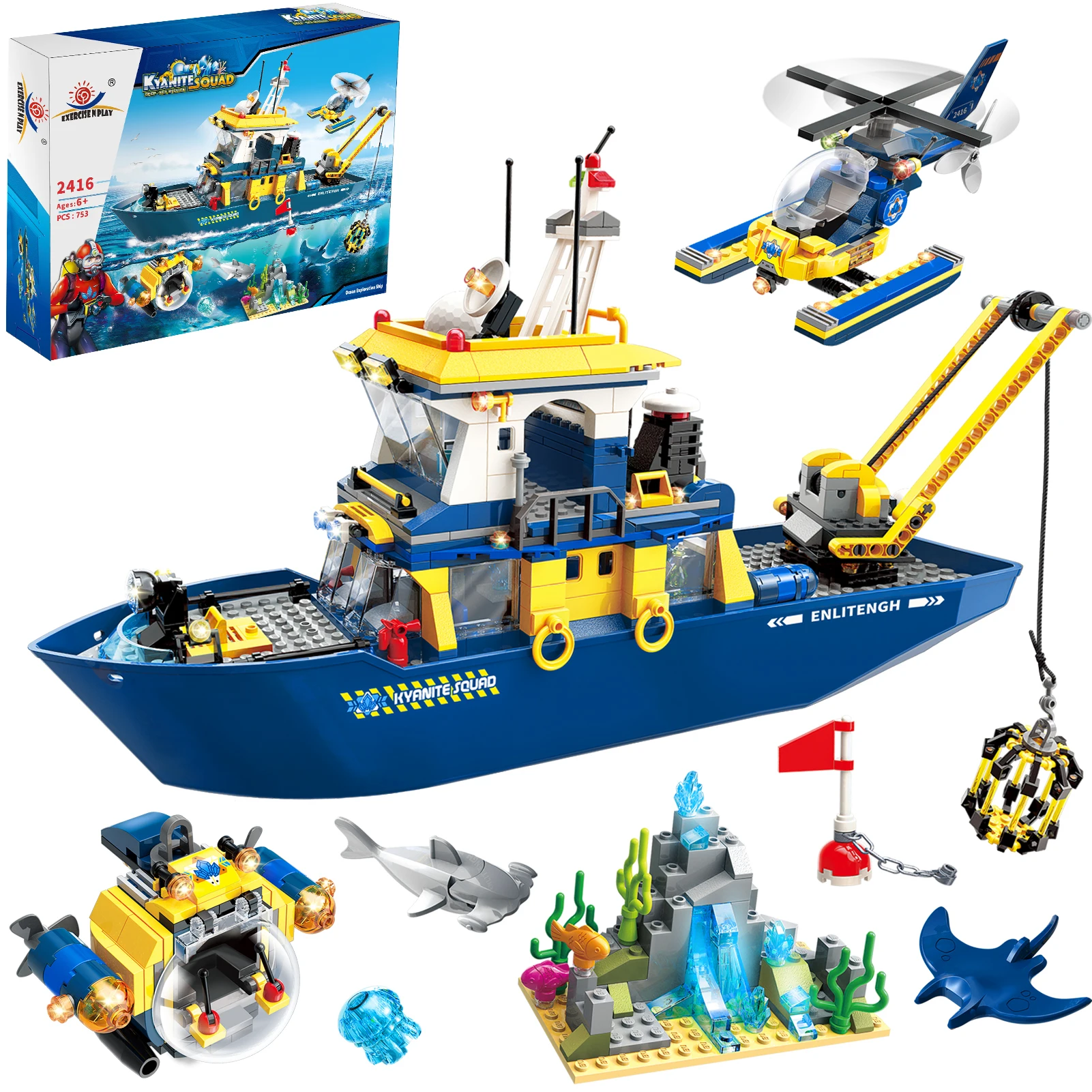 753PCS STEM City Ocean Exploration Ship Deep Sea Explorer Boat Building Sets Model Toy Building Block Kit For Kids Gift