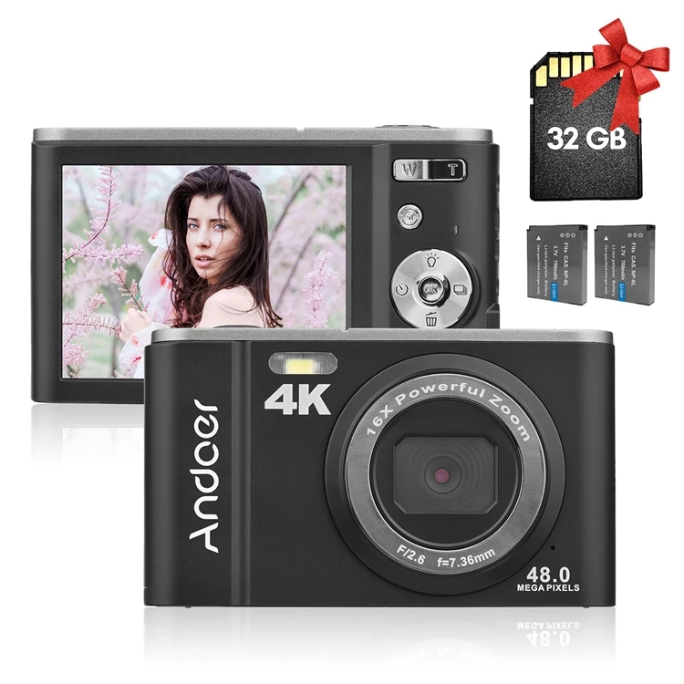 Цифровая камера 48 МП 4K 2 8 дюйма 16-кратный зум автофокус распознавание лица компактные видеокамеры с картой памяти