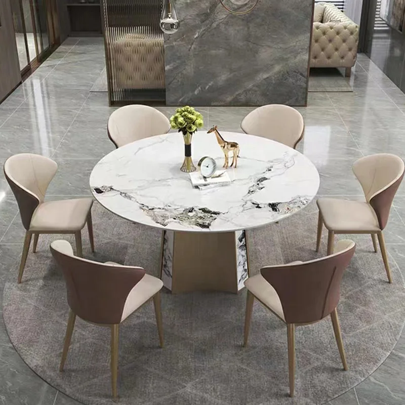 Royal Design Marble Top 150 cm Round Dining Table Sets Rotating Table Restaurant 6 Chairs For Dining Room