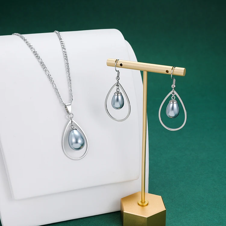 Gold Plated Earrings Stainless Steel Necklace Mother Of Pearl Bridal Luxury Jewelry Set Ladies Jewelry Wholesale