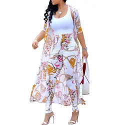 Женская одежда 2021, брюки с цветочным принтом и длинное пальто, Повседневные Платья Миди